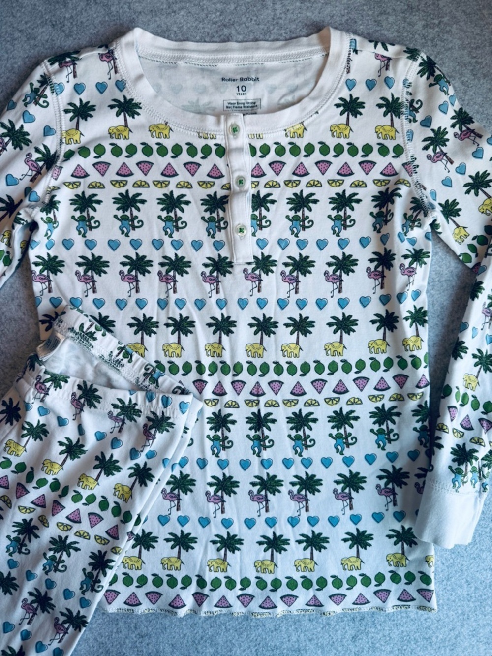 Roller Rabbit Kids Palm Beach Monkey Print Pajamas Size 10Y - Picture 2 of 6